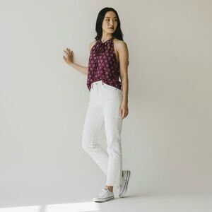 Pink Rose Burgundy Printed Halter Top with Tassels Size L EUC